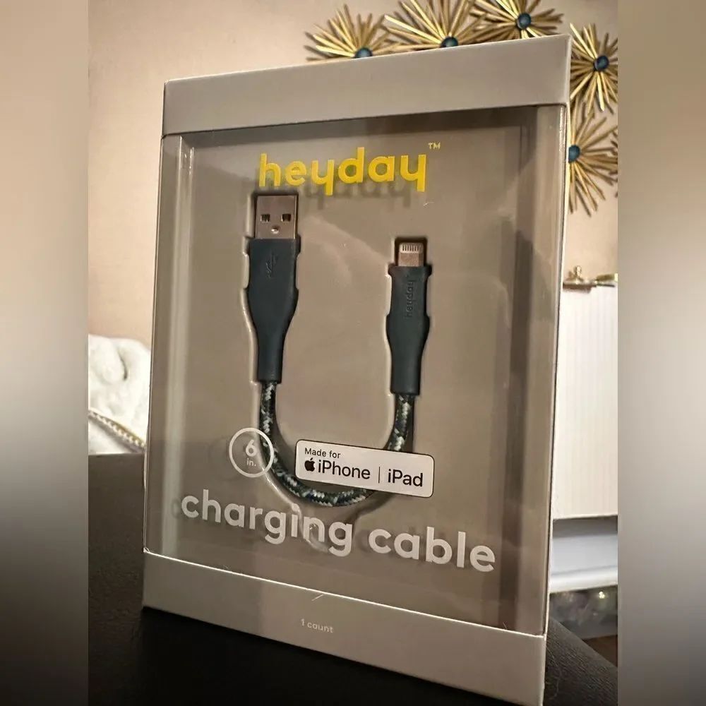 Heyday Round Charging Cable compatible with iPhone to USB-A (Blue) 6 In.